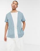 Asos Design Relaxed Fit Deep V Neck Jersey Shirt In Blue-blues
