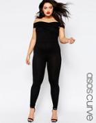 Asos Curve Bodyfit Jumpsuit With Wrap Bardot - Black
