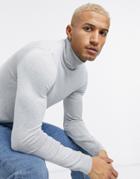 Pull & Bear Roll Neck Sweater In Light Gray-grey
