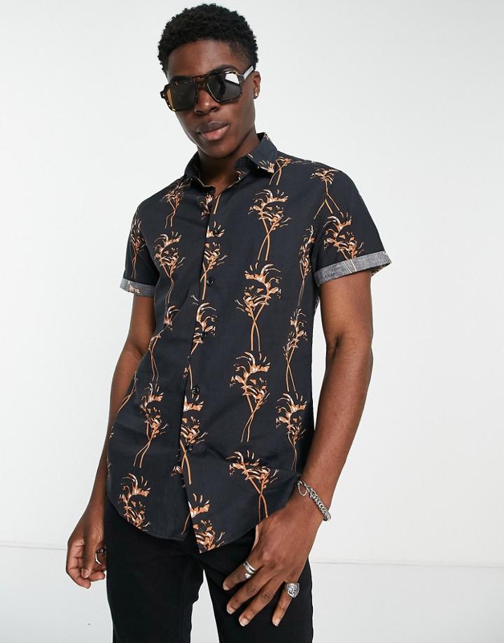 Devils Advocate Slim Short Sleeve Shirt In Black Floral
