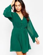 Asos Skater Dress With Flared Sleeves - Forest Green $50.00