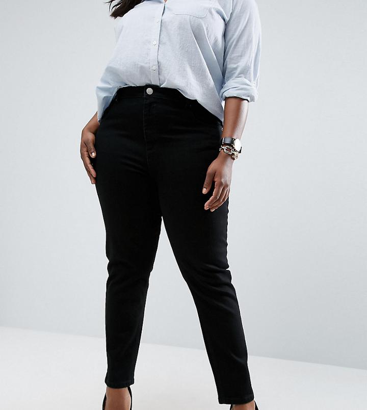 Asos Design Curve Farleigh Slim Mom Jeans In Clean Black - Black