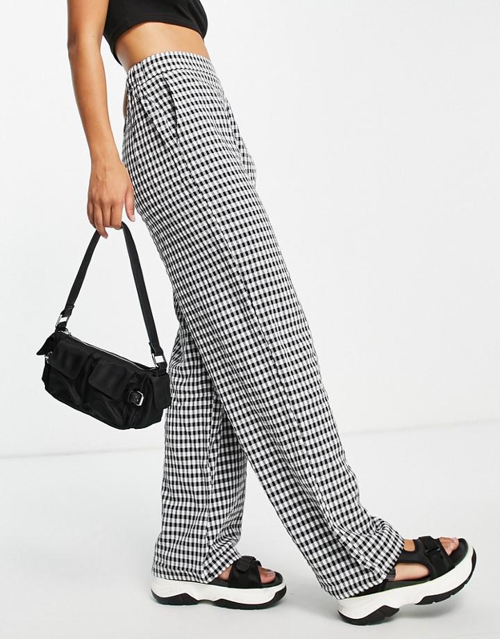 Pieces Wide Leg Pants In Black Gingham-multi