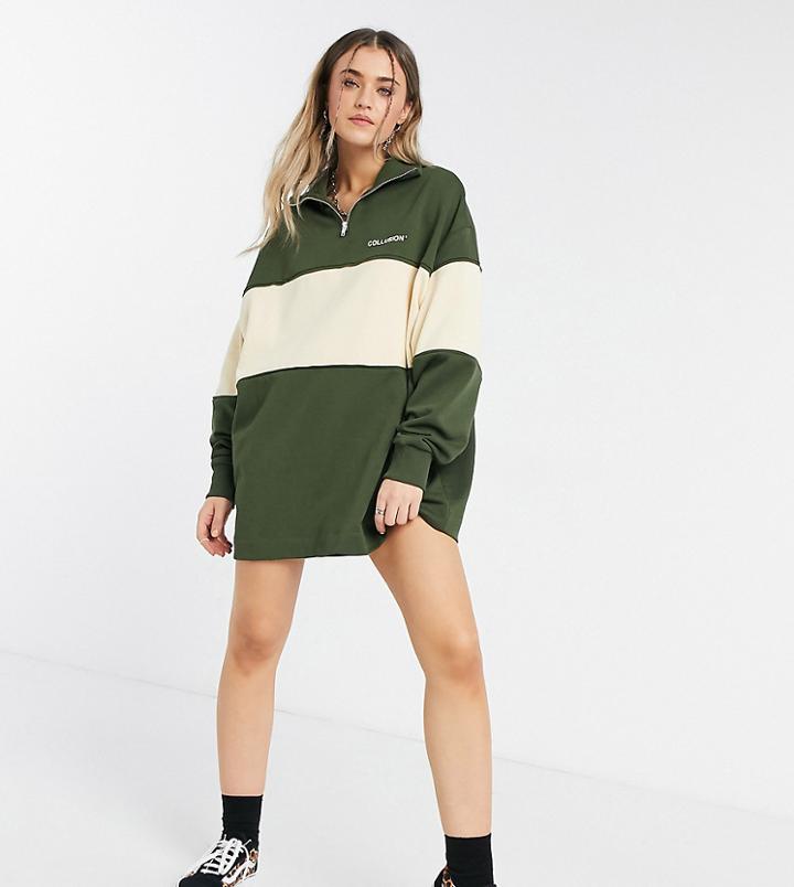 Collusion Funnel Neck Sweat Dress In Dark Green