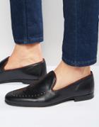 Walk London Mayfair Leather Studded Loafers - Black