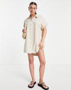 Rhythm Classic Linen Shirt Dress In Sand-white