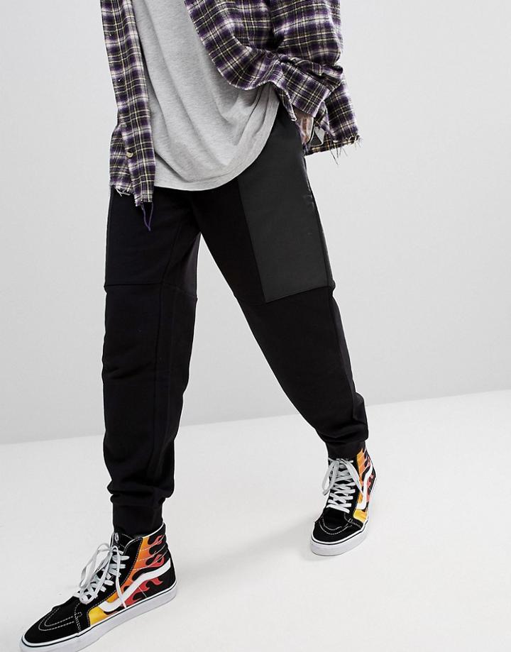 Asos Tapered Jogger With Biker Detail In Black - Black