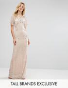 Frock And Frill Tall Premium Embellished Maxi Dress With Fluted Sleeve Detail - Pink