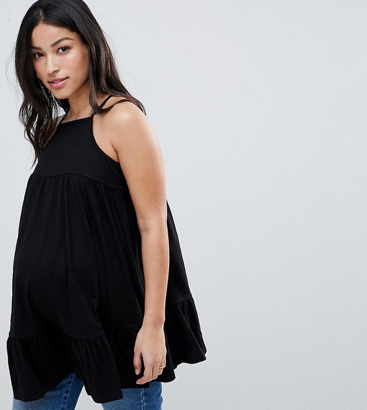 Asos Design Maternity Tiered Smock Cami Top - Black