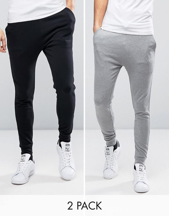 Asos Skinny Joggers In Black/gray 2 Pack Save - Multi