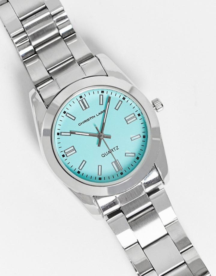Christin Lars Womens Silver Watch With Turquoise Dial