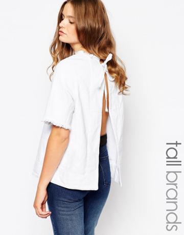 Waven Tall Jessika Open Back Denim Top - White