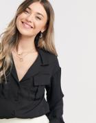 Asos Design Long Sleeve Soft Shirt With Utility Pocket In Black-no Color