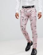 Asos Super Skinny Smart Pants With Blossom Print In Pink - Pink