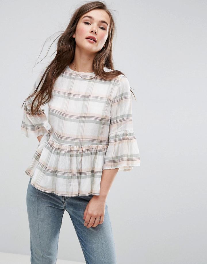 Asos Check Ruffle Hem Tee - Multi