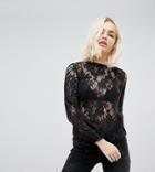 New Look Lace Sleeve Jersey Top-black