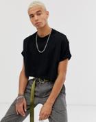 Asos Design Oversized Cropped T-shirt With Roll Sleeve In Black