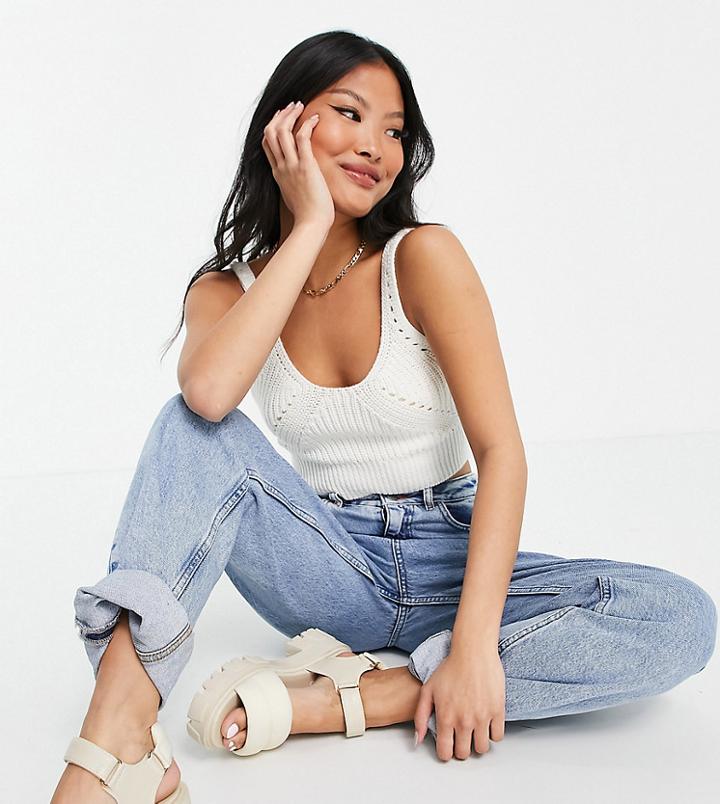 Noisy May Petite Knitted Cami Top In Cream-white