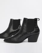 New Look Croc Western Heel Boot - Black