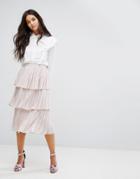 Lost Ink Tiered Pleated Skirt - Pink