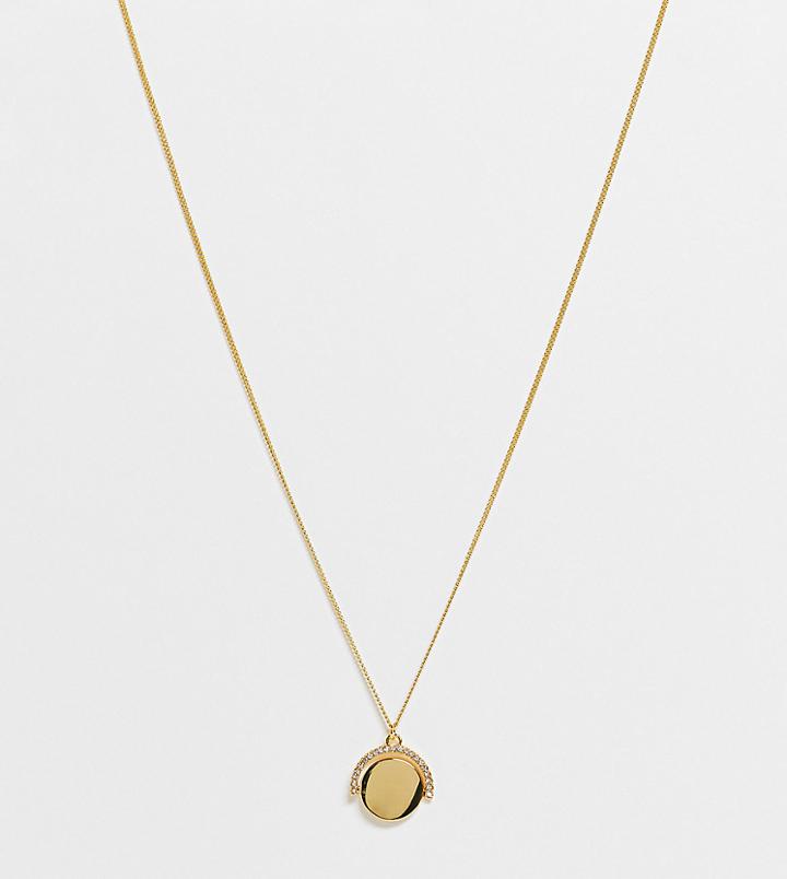 Asos Design 14k Gold Plated Necklace With Crystal Coin Pendant