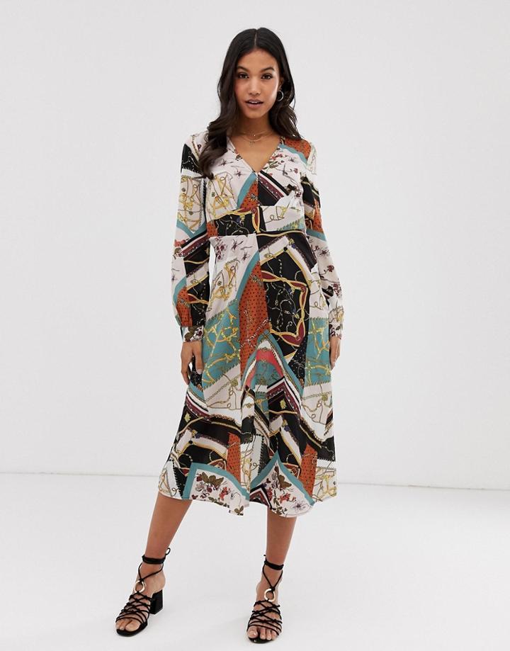 Vila Scarf Print Midi Dress - Multi