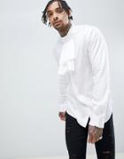 Asos Design Regular Fit Shirt With Ruffle Neck Detail - White