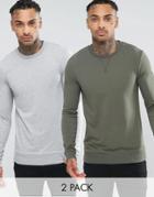 Asos Lightweight Muscle Sweatshirt 2 Pack Khaki/grey Marl - Multi