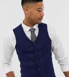 Asos Design Tall Wedding Skinny Suit Vest In Blue Wool Blend Herringbone