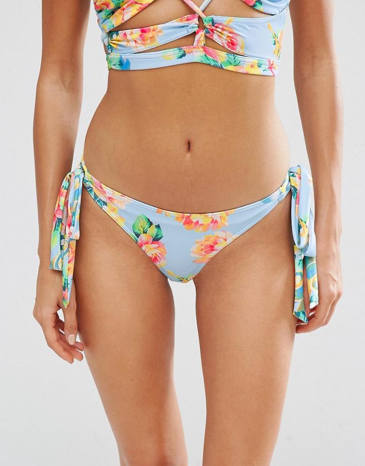 Asos Peach Melba Floral Print Tie Side Bikini Bottom - Peach Floral