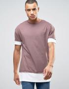 New Look Longline Layered T-shirt In Lilac - Purple