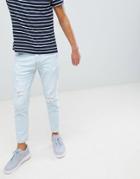 Pull & Bear Slim Jeans In Light Blue With Rips - Blue