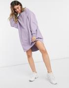 Asos Design Oversized Sweatshirt Smock Back Dress In Purple Ash