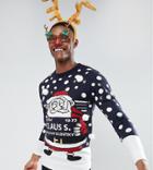 Brave Soul Tall Holidays Naughty Santa Sweater - Navy