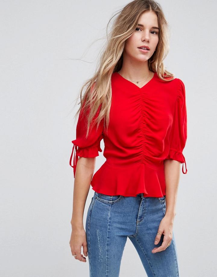 Asos Gathered Front Top With Pephem - White