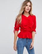 Asos Gathered Front Top With Pephem - White