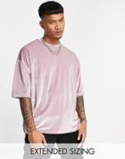 Asos Design Oversized T-shirt In Pink Velour-red