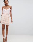 Asos Design Mini Skirt With Beaded Tiers - Pink