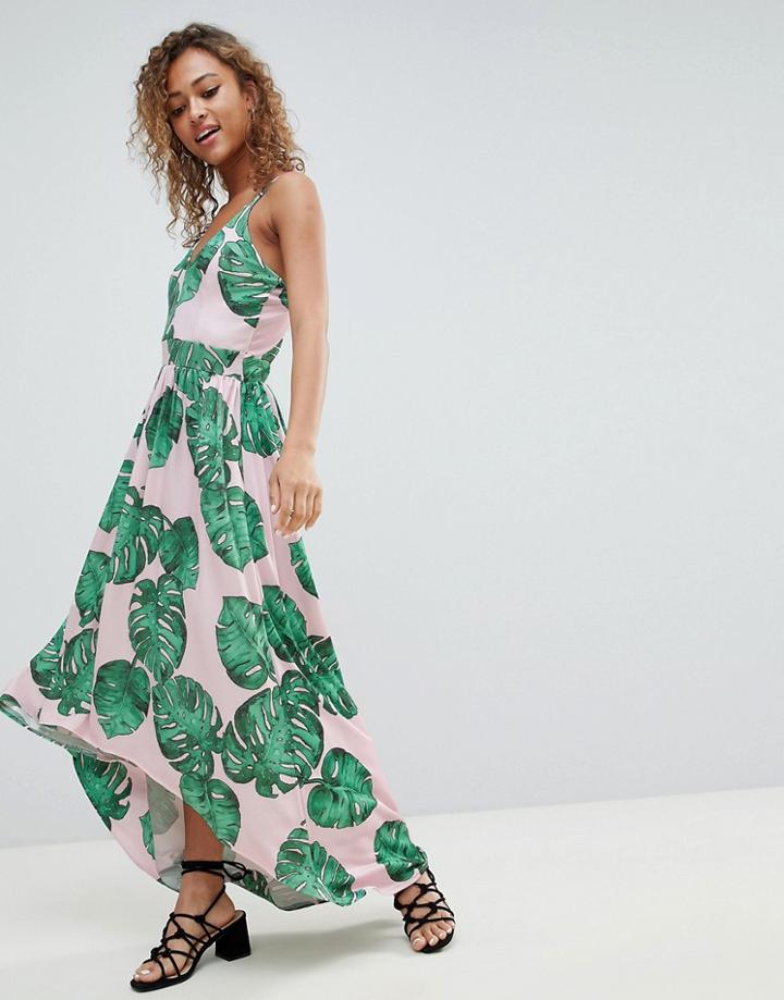 Lasula Palm Print Maxi Dress - Green