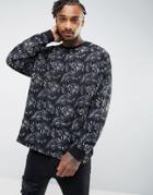 Asos Oversized Longline Sweatshirt With Floral Print - Black