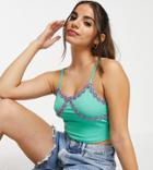 Daisy Street Cami Crop Top With Lace Trim In Contrast Brights-green