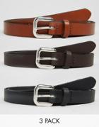 Asos Smart Skinny Leather Belt 3 Pack Save 17%