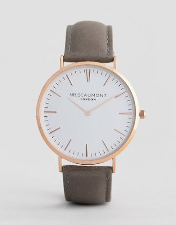 Mr Beaumont Watch With Rose Gold Case And Leather Strap - Gray