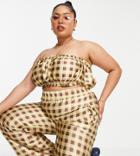 Collusion Plus Matching Satin Top In Green And Brown Check-multi