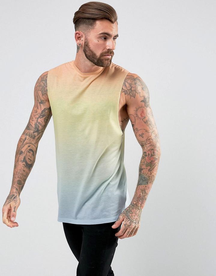 Asos Dropped Armhole Sleeveless T-shirt With Ombray Orange Dip-dye - Multi