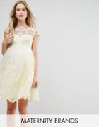 Chi Chi London Maternity Premium Embroidered Prom Dress With Tulle Skirt - Yellow