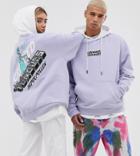 Crooked Tongues Unisex Oversized Hoodie With Contrast Hoodie And Back Print - Purple