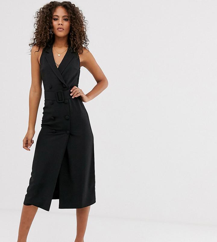 Asos Design Tall Sleeveless Tux Midi Dress - Black