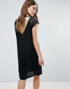 B.young Midi Dress With Lace Sleeve & Open Back - Black