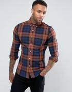 Asos Stretch Slim Check Shirt - Brown